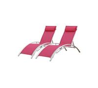 Happy Garden – Lot de 2 transats GALAPAGOS – textilène rose aluminium blanc – multi-positions