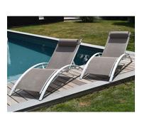 Lot De 2 Transats Galapagos En Textilène Taupe - Aluminium Blanc Marron