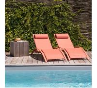 Lot de 2 transats GALAPAGOS en textilène terracotta - aluminium terracotta