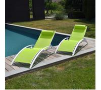 Lot de 2 transats GALAPAGOS en textilène vert - aluminium blanc