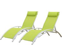 Lot de 2 transats GALAPAGOS en textilène vert - aluminium blanc