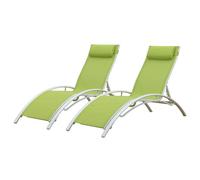 Lot De 2 Transats Galapagos En Textilène Vert - Aluminium Blanc Vert