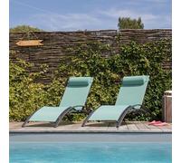 Lot De 2 Transats Galapagos En Textilène Vert D'eau - Aluminium Gris Anthracite Vert