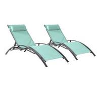 Lot de 2 transats GALAPAGOS en textilène vert d'eau - aluminium gris anthracite Vert d'eau G