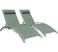 Lot de 2 transats GALAPAGOS en textilène vert sauge - aluminium vert sauge