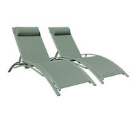 Lot De 2 Transats Galapagos En Textilène Vert Sauge - Aluminium Vert Sauge Vert