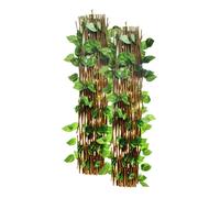 Lot de 2 Treillis Extensible en Bois Naturel avec des feuilles artificielles - Longueur 300 x Largeur 60 cm