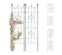 Lot de 2 treillis Relaxdays en métal 180x50 cm, support plantes grimpantes jardin, style vintage, à planter, vert foncé