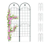 Lot de 2 treillis Relaxdays, métal 180 x 50 cm, tuteur jardin vintage, arche & motif floral, à planter, vert foncé