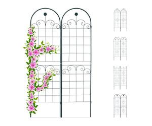 Lot de 2 treillis Relaxdays, métal 180 x 50 cm, tuteur jardin vintage, arche & motif floral, à planter, vert foncé