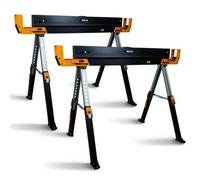 Lot de 2 tréteaux d'atelier métalliques pliables et téléscopiques - Charge max 1180kg