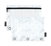 Lot de 2 trousses à crayons à 3 anneaux avec fenêtre transparente à pois bleus, fenêtre transparente et œillets, perforées à 3 trous pour ranger les fournitures scolaires, étudiants, enseignants