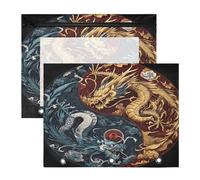 Lot de 2 trousses à crayons pour classeur à 3 anneaux avec fenêtre transparente - Grande capacité pour bureau, école, dragon double couleur
