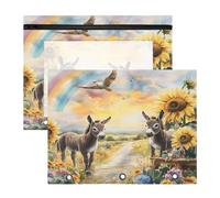 Lot de 2 trousses à crayons pour classeur à 3 anneaux avec fenêtre transparente - Grande capacité pour le bureau et l'école - Motif âne et tournesol