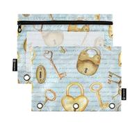 Lot de 2 trousses à crayons pour enfants avec fenêtre transparente, clés et anneaux de serrure, fenêtre transparente et œillets, classeur à 3 anneaux pour bureau, école, cosmétiques, multicolore