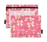 Lot de 2 trousses à fermeture éclair avec fenêtre transparente et nœud en plastique doré rose, fenêtre transparente et œillets, poche à 3 anneaux pour l'école, le bureau et la maison Multicolore