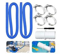 Lot de 2 tuyaux de piscine de 32 mm, pour pompes de piscine, avec 4 clips de sécurité et 1 raccord de tuyau, 150 cm et 32 mm
