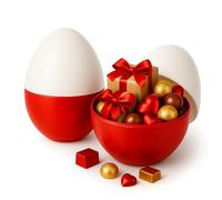 Lot de 2 œufs surprise géants 25 cm - Rouge/Blanc - Boîte cadeau créative à remplir avec des jouets, du chocolat et des cadeaux personnalisés - Idée cadeau pour anniversaire, rentrée des classes, Noël