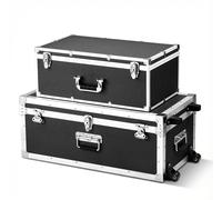 Lot de 2 valises de transport - Caisses de rangement avec couvercle - Verrouillables - Avec roulettes - Avec 3 poignées métalliques - Grande capacité - Noir