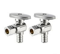 Lot de 2 vannes d'angle pour valve d'isolation en laiton de qualité supérieure 1/2" PEX x 3/8 - Compression anti-fuite pour lavabos, éviers, toilettes - Argenté