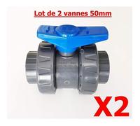 Interplast Vannes à boisseau Modèle 2020 à coller 50 mm (1"1/2) double union PVC PN16 - Lot de 2
