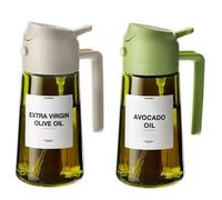 Lot de 2 Vaporisateur à Huile et Distributeur d Huile - 470 ml en verre résistant à la lumière pour cuisine（Blanc + vert）