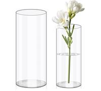 Lot De 2 Vases À Fleurs En Acrylique Transparent-Vase Cylindrique En Plastique Incassable Pour Arrangements Floraux,Centres De Tab