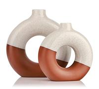 Lot de 2 vases décoratifs en Forme de Donut en Terre Cuite - Vase Rond Creux Moderne en céramique Mate pour entrée, Salon, Chambre à Coucher, Table à Manger, Centre de Table, Bureau, décoration