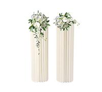 Lot de 2 vases en carton pliables pour mariage - Décoration de table - Blanc - Colonne géométrique pour mariage - Colonne de fleurs pour décoration de fête - 29 x 100 cm