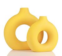 Lot de 2 vases en Forme de Donut Jaune - Vase Moderne en céramique Mate pour entrée, Salon, Chambre à Coucher, Table à Manger, Centre de Table, Bureau, décoration d'intérieur
