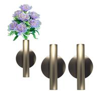 Lot de 2 vases muraux dorés en forme de tube en métal pour présenter des fleurs séchées, des fleurs artificielles, convient également pour la décoration commémorative de pierre tombale (bronze)