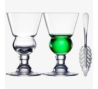Lot de 2 verres à absinthe vintage en cristal avec cuillère | 200 ml Wine Savant - Tige classique avec réservoir à bulles suisse, dégustation, nez et siroter, absinthe, sambuca, raki, pastis, ouzo,