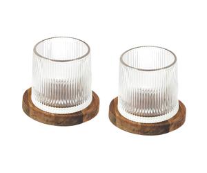 Lot de 2 verres à whisky collection CASK et leur support en acacia