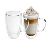 Lot de 2 verres double paroi 400-500 ml avec anse - soufflés bouche effet suspendu espresso cappuccino latte macchiato thé café