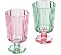 Lot de 2 Verres Fleur Vintage Rose et Vert 260 ml