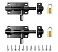 Lot de 2 verrous de porte en acier inoxydable de 10,2 cm avec 2 cadenas | Verrou à boulons pour casiers - Verrou à boulon multi-angle avec vis - Petit verrou coulissant pour porte de jardin