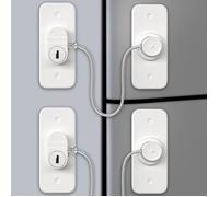 Lot de 2 Verrous de Réfrigérateur Blancs à Clé - Serrure Adhésive avec Câble Acier Sans Perçage pour Frigo, Placards, Tiroirs