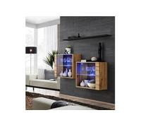 Lot de 2 Vitrines Murales & Etagère Switch SBIII 130cm Naturel & Noir