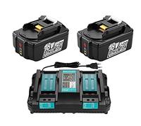 Lot de 2 x BL1850B 18V 5 Ah Batterie de Rechange avec Chargeur DC18RD Chargeur Double Rapide pour Makita 18V BL1850B BL1860B, Makita Radio DMR108 DMR110 DUH523Z DUC353Z 194205-3