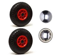 LOT de 2 x roue gonflable diable 260 x 85 (3.00-4) alésage 20 mm roulement à rouleaux + 2 x calottes autobloquantes