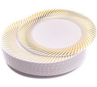 Lot de 20 Assiettes 18 cm - Plastique de Première Qualité - Effet Doré Ondulé sur les Bordures - Parfait pour les Mariages, Galas formels et Événements Chics - Sophistication Par Excellence
