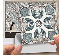 Lot de 20 autocollants de carrelage mural en vinyle imperméable pour cuisine et salle de bain Motif mosaïque marocaine Beige 15 x 15 cm