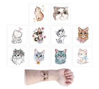 Lot de 20 Autocollants de Tatouage de Chat de Dessin Animé - Tatouages Temporaires Mignons et Créatifs pour Enfants - Adaptés pour les Fêtes