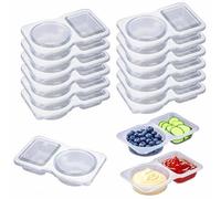 Lot de 20 Boîtes à Goûter Récipients à Épices Conteneurs Condiments | Réutilisables avec 2 Compartiments en Plastique avec Couvercles pour Collations Sauce Aliments Fins