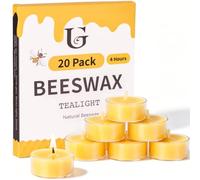 Lot de 20 bougies chauffe-plat en cire d'abeille pure avec mèche en coton, 4 heures de combustion, fabriquées à la main, non toxiques et respectueuses de l'environnement pour la relaxation