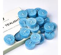 Lot de 20 bougies chauffe-plat parfumées, Parfum d’Océan, Durée de combustion ~5h, Bougies colorées en cire végétale coffret cadeau, Lot pour décoration intérieure, Cadeaux de Noël et anniversaire
