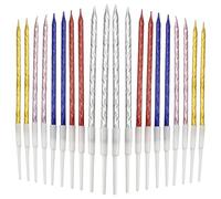 Lot de 20 bougies d'anniversaire en spirale, fines et longues, sans odeur, non toxiques, avec support, idéales pour les anniversaires, les fêtes de mariage, les douches nuptiales, les douches