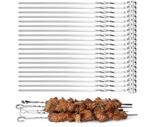 Lot de 20 brochettes en acier inoxydable pour barbecue - 39 cm - Avec sac en nylon portable - Pour ustensiles de barbecue Mangal, accessoires de barbecue, brochettes, kewers, kebap