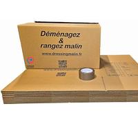 Lot de 20 cartons de déménagement 55x35x30 cm + rouleau adhésif havane - Cartons solides et résistants, faciles à monter - Idéal pour emballage, stockage, expédition, rangement - Recyclables