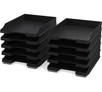 Lot de 20 Corbeilles à courrier A4+ Noir - Organisateur de Bureau empilable - Plateau de Bureau en Plastique - Porte-Papier - Bacs à Documents - 35x25x5,2 cm